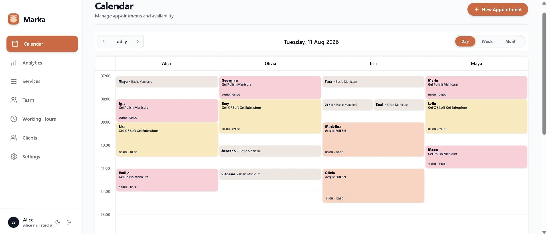 Marka Multi-Staff Calendar Dashboard Preview